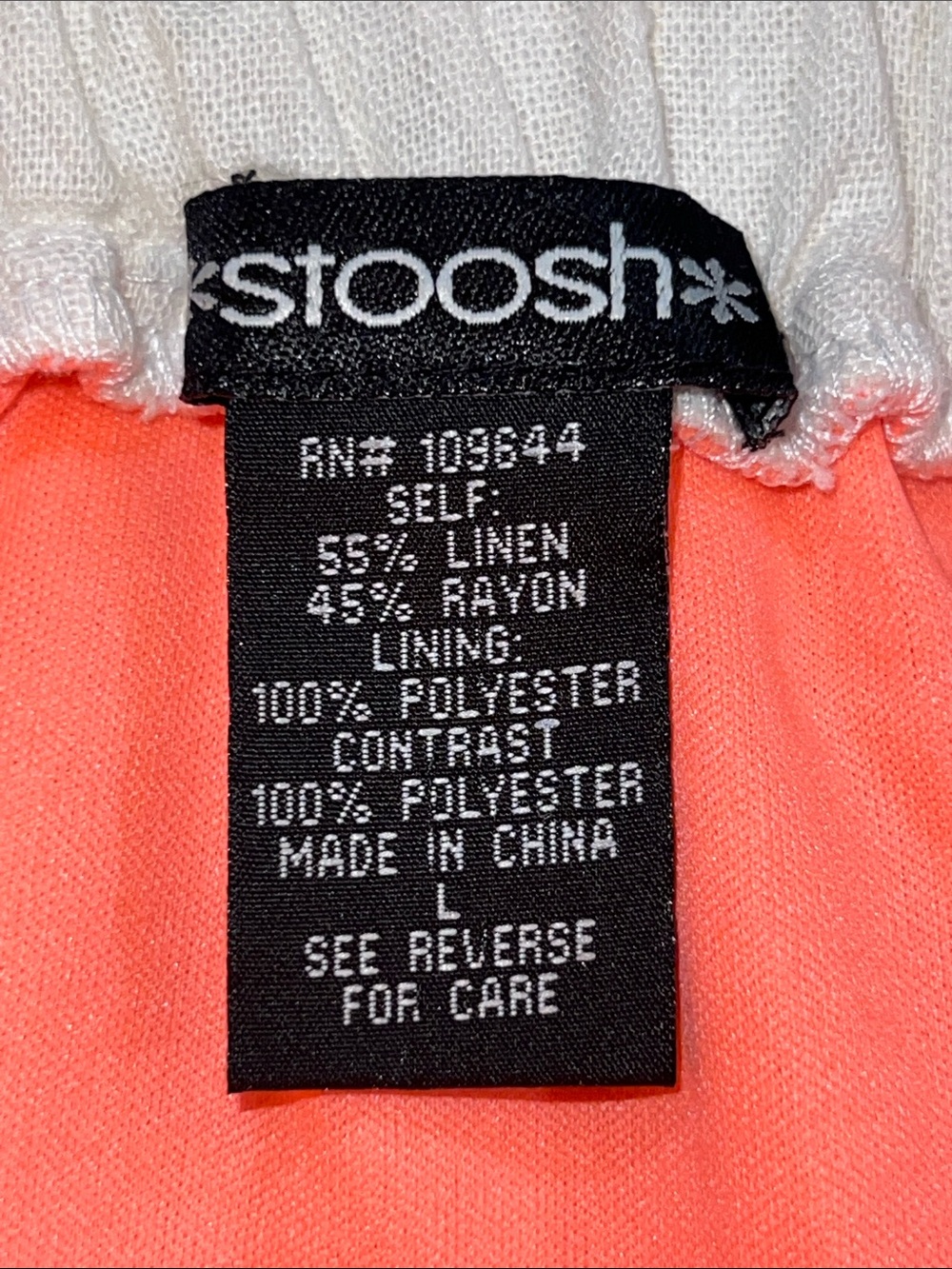 NWT Stoosh Linen Blend Mini Skirt L Coral Cream Boho Floral Sheer Lined Coastal - Picture 7 of 7
